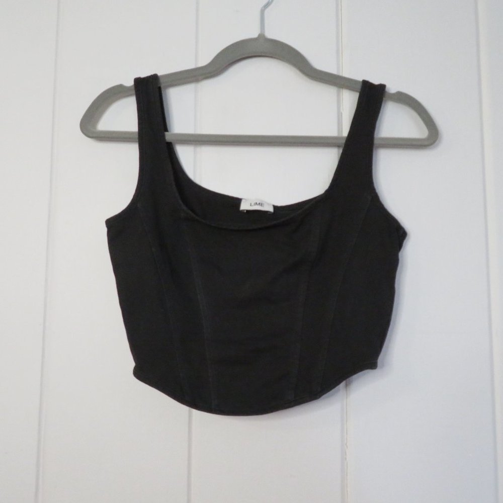 Lime - Black Crop Tank Top (Corset look) Small